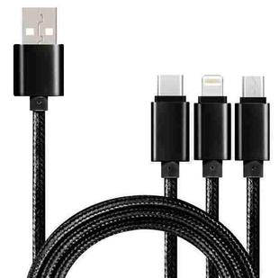 5 PCS 2A 3 In 1 USB To USB-C / Type-C + 8 Pin + Micro USB Braided Data Cable(Black)