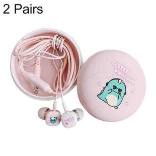 2 Pairs Cartoon Pattern Heavy Bass In-Ear Headphones Universal Wired Headphones with Microphone(Pink)