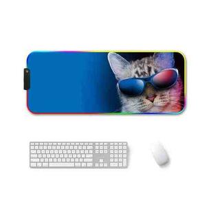 400x900x4mm F-01 Rubber Thermal Transfer RGB Luminous Non-Slip Mouse Pad(Glasses Cat)