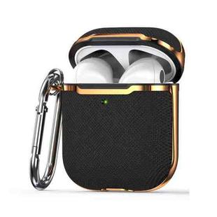 Plated Fabric PC Protective Cover Case For AirPods 1 / 2(Black + Gold)