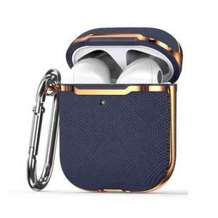 Plated Fabric PC Protective Cover Case For AirPods 1 / 2(Blue + Gold)