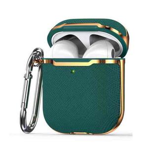 Plated Fabric PC Protective Cover Case For AirPods 1 / 2(Green + Gold)