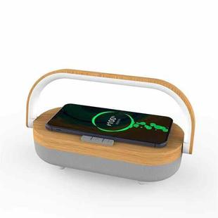 XG21008 3 In 1 Wireless Charger Bluetooth Speaker Rechargeable Bedside Night Light(Wood Grain)