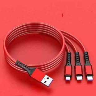 2 PCS ZZ034 USB To 8 Pin + USB-C / Type-C + Micro USB 3 In 1 Fast Charging Cable, Style: 5A Super Fast-Red