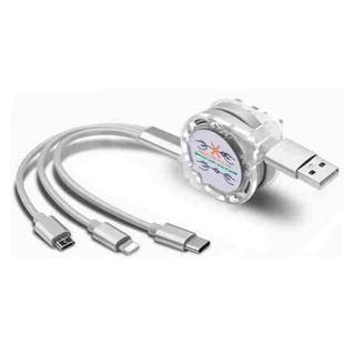 2 PCS ZZ034 USB To 8 Pin + USB-C / Type-C + Micro USB 3 In 1 Fast Charging Cable, Style: Retractable-Silver