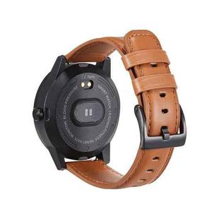 HHJ22 Quick Release Leather Watch Band For Samsung/Huawei Smart Watches, Size: 20mm(Needle Pattern Light Brown Black Buckle)