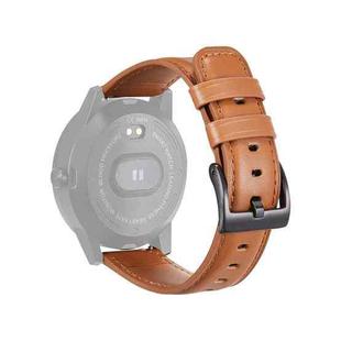 HHJ22 Quick Release Leather Watch Band For Samsung/Huawei Smart Watches, Size: 22mm(Needle Pattern Light Brown Black Buckle)