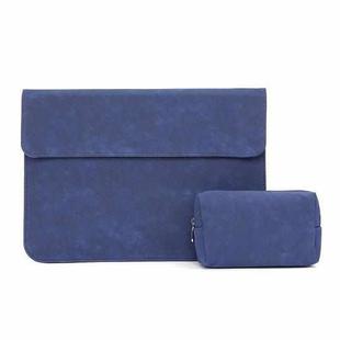Horizontal Sheep Leather Laptop Bag For Macbook Air/ Pro 13.3 Inch A1466/A1369/A1502/A1425(Liner Bag + Power Supply Bag Dark Blue)