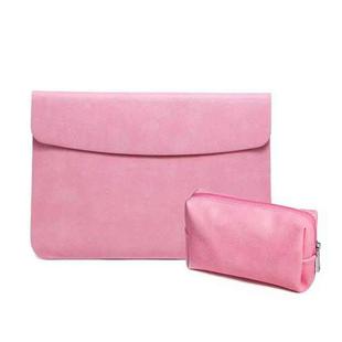 Horizontal Litchi Texture Laptop Bag Liner Bag For MacBook  11 Inch A1370 / 1465(Liner Bag+Power Bag Pink)