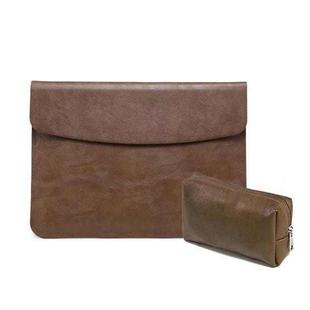 Horizontal Litchi Texture Laptop Bag Liner Bag For MacBook  13.3 Inch A1502 / 1425/1466/1369(Liner Bag+Power Bag Brown)