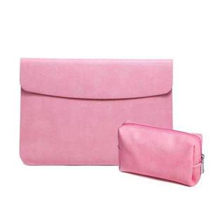 Horizontal Litchi Texture Laptop Bag Liner Bag For MacBook   13 Inch A1708 / 1706/1989 / A2337 / A2338(Liner Bag+Power Bag Pink)