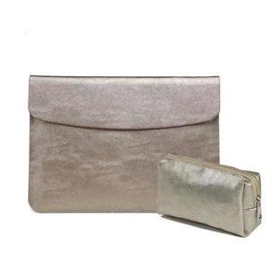 Horizontal Litchi Texture Laptop Bag Liner Bag For MacBook 15 Inch A1707 / 1990(Liner Bag+Power Bag Golden)