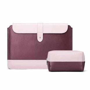 Horizontal Microfiber Color Matching Notebook Liner Bag, Style: Liner Bag+Power Bag (Wine Red), Applicable Model: 11  -12 Inch