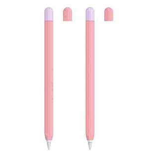 2 Sets 5 In 1 Stylus Silicone Protective Cover + Two-Color Pen Cap + 2 Nib Cases Set For Apple Pencil 2 (Pink)