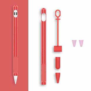 2 Sets 4 In 1 Stylus Silicone Protective Cover + Anti-Lost Rope + Double Pen Nip Cover Set For Apple Pencil 1(Red)
