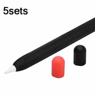 5sets 3 in 1 Stylus Silicone Protective Cover + Two-Color Pen Cap Set For Apple Pencil 2(Mysterious Black)