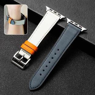 Cowhide Leather Strap Watch Band For Apple Watch Series 8&7 41mm / SE 2&6&SE&5&4 40mm / 3&2&1 38mm(Dark Blue White)