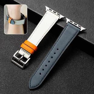 Cowhide Leather Strap Watch Band For Apple Watch Ultra 49mm / Series 8&7 45mm / SE 2&6&SE&5&4 44mm / 3&2&1 42mm(Dark Blue White)