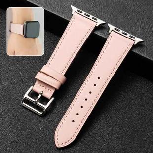 Cowhide Leather Strap Watch Band For Apple Watch Ultra 49mm / Series 8&7 45mm / SE 2&6&SE&5&4 44mm / 3&2&1 42mm(Pink)