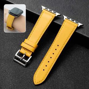 Cowhide Leather Strap Watch Band For Apple Watch Ultra 49mm / Series 8&7 45mm / SE 2&6&SE&5&4 44mm / 3&2&1 42mm(Yellow)