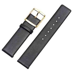 Men And Women Pin Buckle Leather Watch Band For CalvinKlein K2G211 /K2Y236, Size: Tableband Width 16mm(Black Plain Weave Gold Buckle)