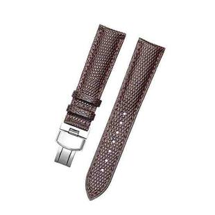 Thin Watch Chain With Calfskin Lizard Pattern Strap, Size: Strap Width  14mm(Brown Silver Pull Buckle)