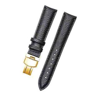 Chain Calfskin Lizard Pattern Watch Band, Size: Strap Width  14mm(Black Gold Pull Buckle)