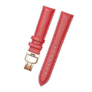 Chain Calfskin Lizard Pattern Watch Band, Size: Strap Width  16mm(Red Rose Gold Pull Buckle)