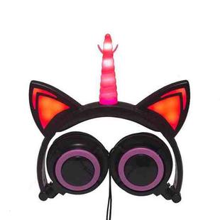 LX-CT888 3.5mm Wired Children Cartoon Glowing Horns Computer Headset, Cable Length: 1.5m(Unicorn Petal Pink Black)