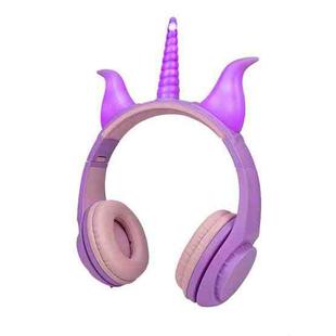 LX-CT888 3.5mm Wired Children Cartoon Glowing Horns Computer Headset, Cable Length: 1.5m(Rhino Horn Purple)