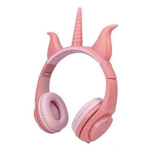 LX-CT888 3.5mm Wired Children Cartoon Glowing Horns Computer Headset, Cable Length: 1.5m(Rhino Horn Peach)