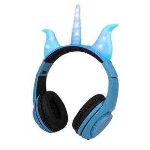 LX-CT888 3.5mm Wired Children Cartoon Glowing Horns Computer Headset, Cable Length: 1.5m(Rhino Horn Blue)