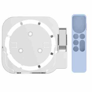 JV06T Set Top Box Bracket + Remote Control Protective Case Set for Apple TV(White + Sky Blue)