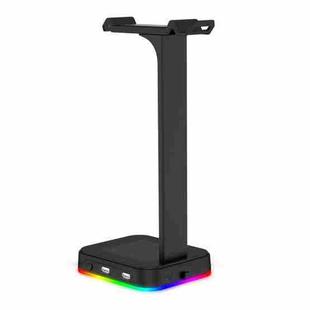 RGBD9 RGB Headset Stand Color-Changing Gaming Headset Stand Gaming Headset Display Stand with Dual USB Ports(Black)