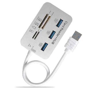 619-3.0 3 Port HUB + 4 Port Card Reader One to Three High Speed USB 3.0 Hub Splitter(White)