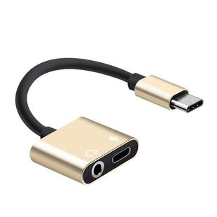USB-C / Type-C to 3.5mm Aux + USB-C / Type C Earphone Adapter Charger Audio Cable (gold)