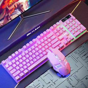 Skylion H600 1600dpi 104-Keys Wired Luminous Keyboard Manipulator Gaming Keyboard, Colour: Mouse And Keyboard (Pink)