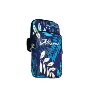 2 PCS B026 Running Mobile Phone Arm Bag Sports Yoga Mobile Phone Bag, Specification： Large (Leaves Blue)