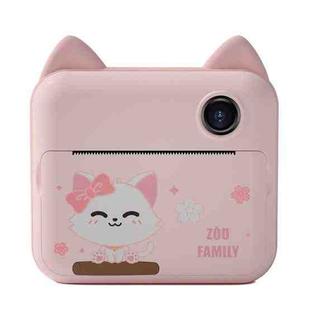 P1 Children Camera Printer Digital Toys Pocket Student Homework Mistakes Collections Printer, Style: Pink Cat + 16G