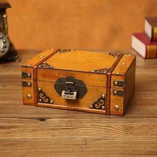 Antique Distressed Cosmetic Storage Box Dressing Table Props For Shooting Scenes，Specification： 6280-01GK02 Yellow + Lock