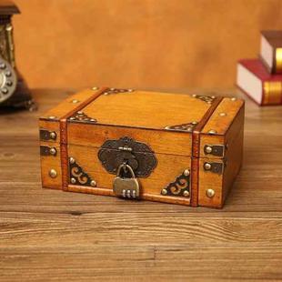 Antique Distressed Cosmetic Storage Box Dressing Table Props For Shooting Scenes，Specification： 6280-01GK10 Yellow + Password Lock