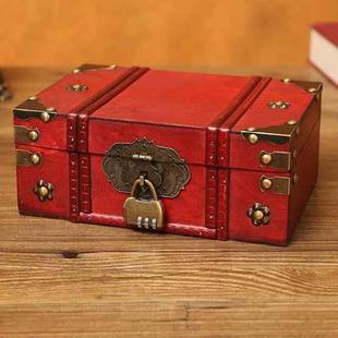 Antique Distressed Cosmetic Storage Box Dressing Table Props For Shooting Scenes，Specification： 6281-01GK10 Red + Password Lock