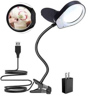 PD-5S 38 LEDs Adjustable Light Multifunctional Clip-on Reading Magnifying Glass, US Plug, Style:10X(Black)