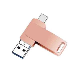 32GB USB 3.0 + 8 Pin + USB-C / Type-C 3 in 1 Phone Computer Metal Rotatable U-Disk(Pink)