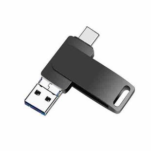 64GB USB 3.0 + 8 Pin + USB-C / Type-C 3 in 1 Phone Computer Metal Rotatable U-Disk(Black)