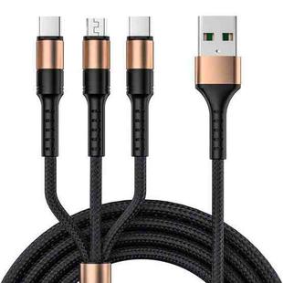 1.25m 3 In 1 USB to Dual Type-C + Micro USB Quick Charging Sync Data Cable, Output: 3A (Gold)