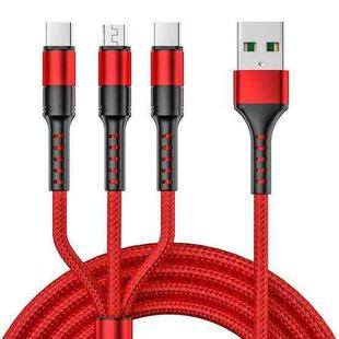 1.25m 3 In 1 USB to Dual Type-C + Micro USB Quick Charging Sync Data Cable, Output: 5A (Red)