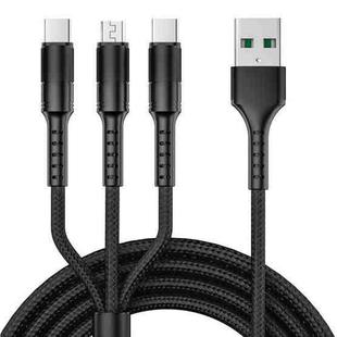 1.25m 3 In 1 USB to Dual Type-C + Micro USB Quick Charging Sync Data Cable, Output: 5A (Black)