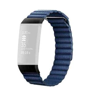 18mm Magnetic Leather Watch Band For Fitbit Charge 4 / 3, Size： L (Cape Blue)