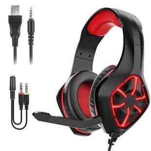GS-1000 USB + 3.5mm RGB Wired Computer Mobile Gaming Headset, Cable Length: 2m(Black+Red)